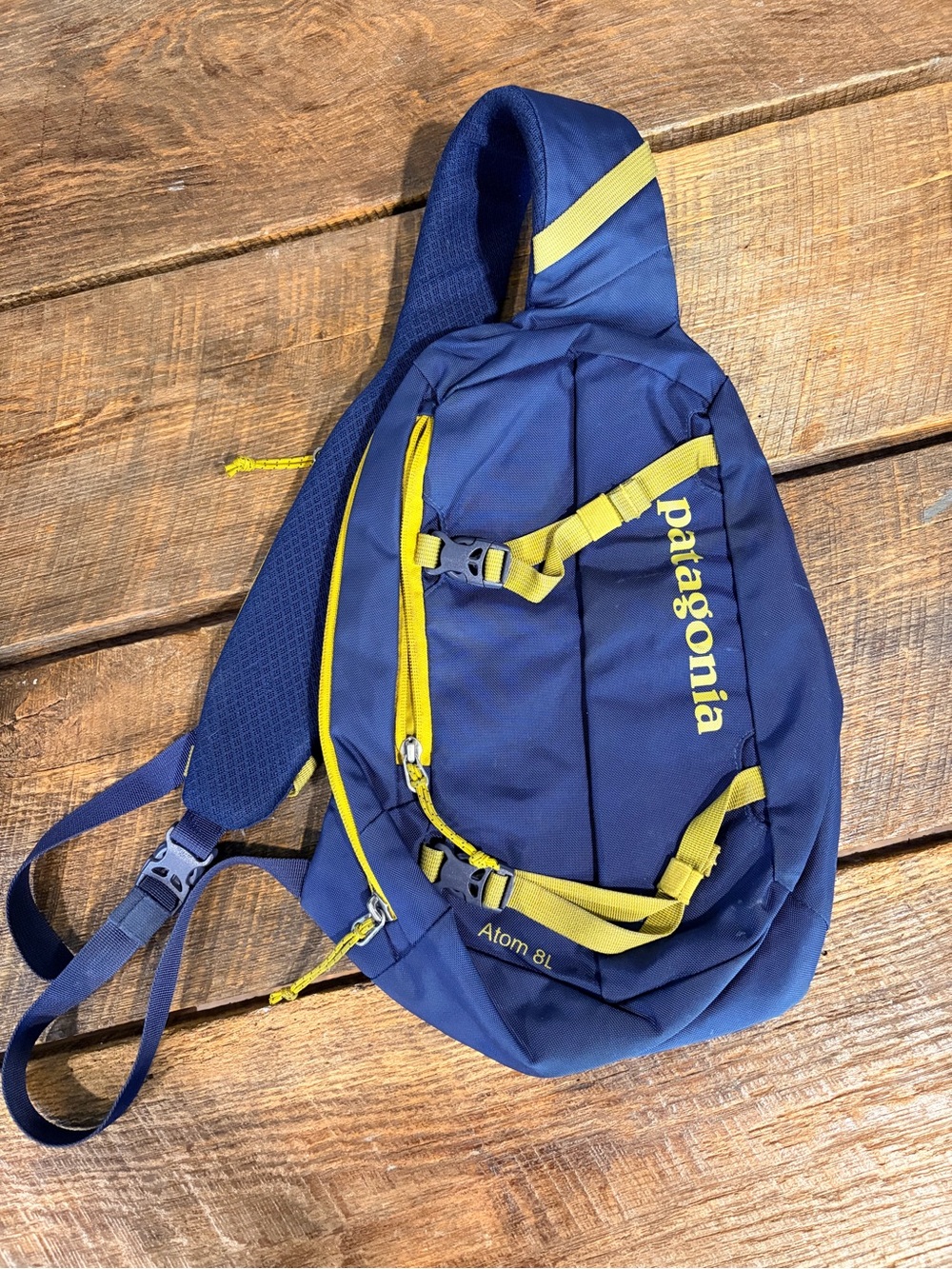 Patagonia Navy and Yellow Atom 8L Sling Bag Crossbody Backpack